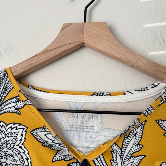 The Talbots Tee Women Yellow Tunic Blouse Longsleeve Floral Cotton Blend Size XL - Picture 2 of 11